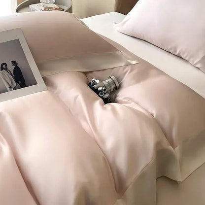 Pink satin eucalyptus fiber bedding set – bedroom luxury quilt cover