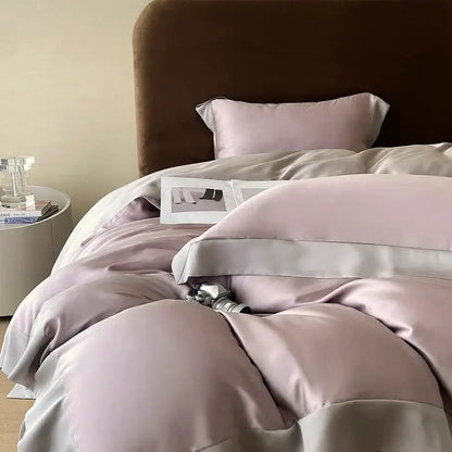 Pink satin eucalyptus fiber bedding set – bedroom luxury quilt cover