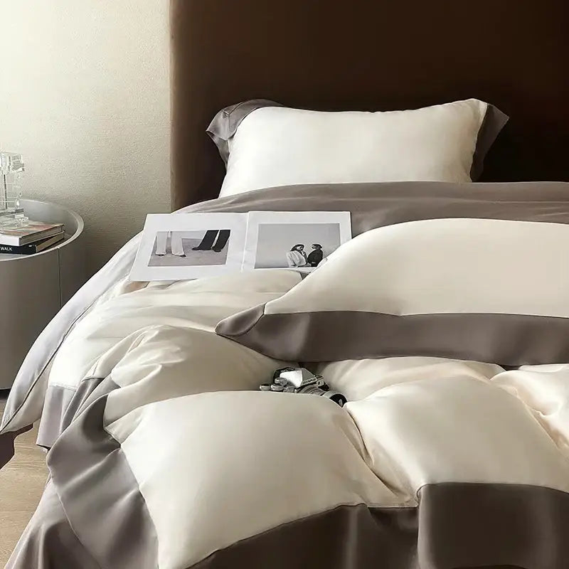 Pink satin eucalyptus fiber bedding set – bedroom luxury quilt cover