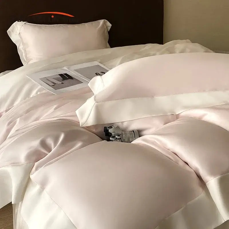 Pink satin eucalyptus fiber bedding set – bedroom luxury quilt cover