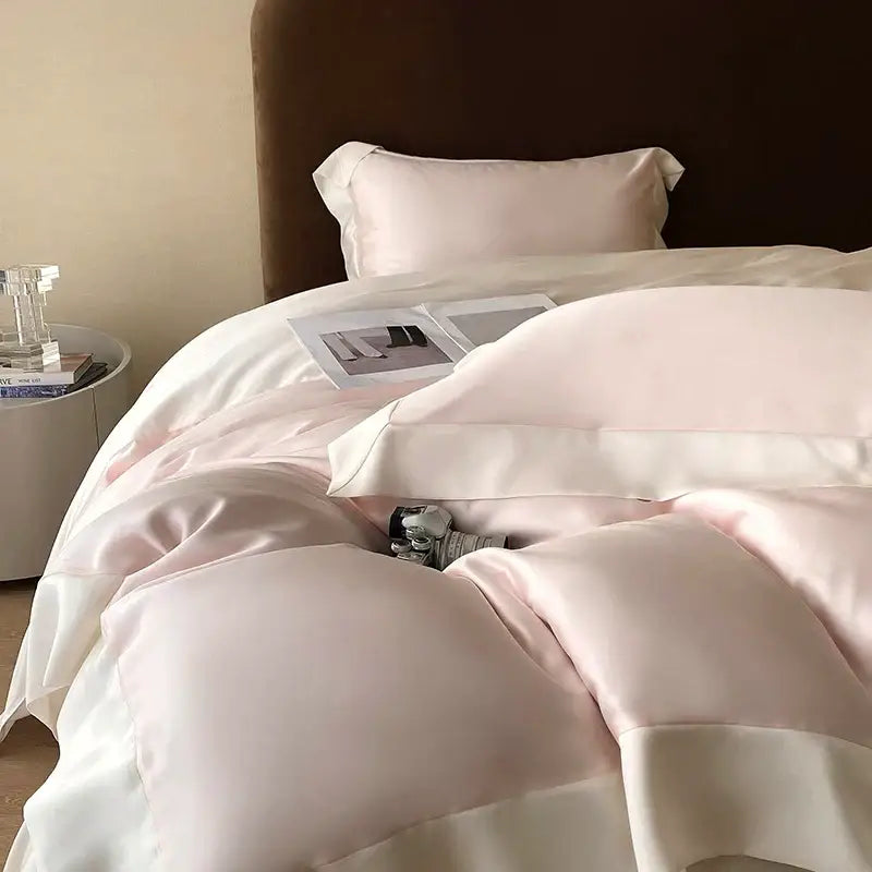 Pink satin eucalyptus fiber bedding set – bedroom luxury quilt cover