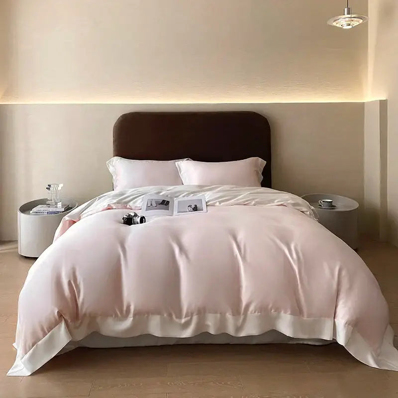 Pink satin eucalyptus fiber bedding set – bedroom luxury quilt cover