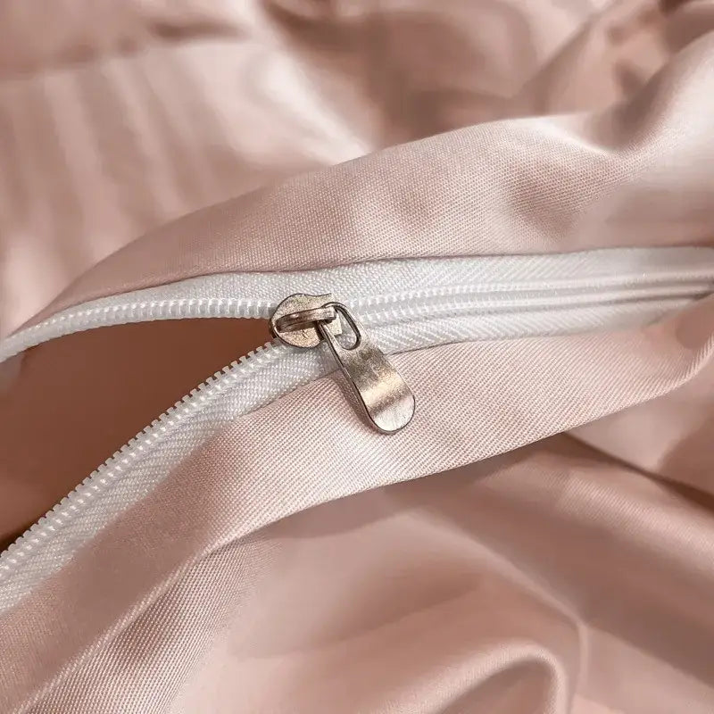 Pink satin jacquard duvet cover set bedroom white piping