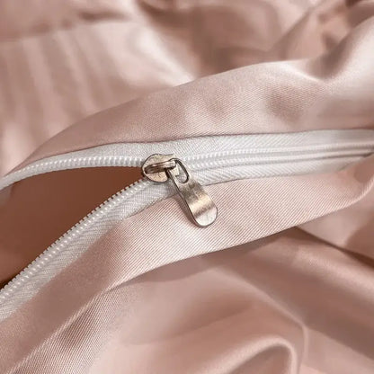 Pink satin jacquard duvet cover set bedroom white piping