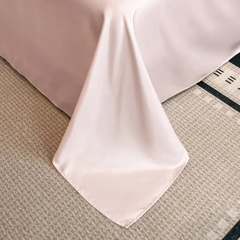 Pink satin jacquard duvet cover set bedroom white piping