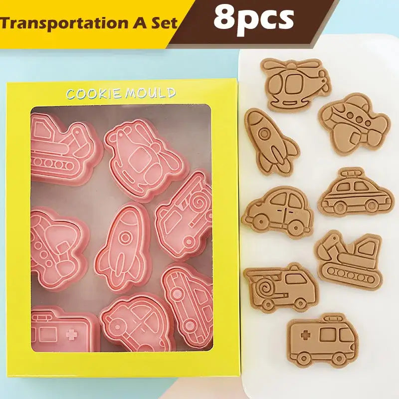 Pink silicone vehicle and aircraft truck cookie cutters set kitchen