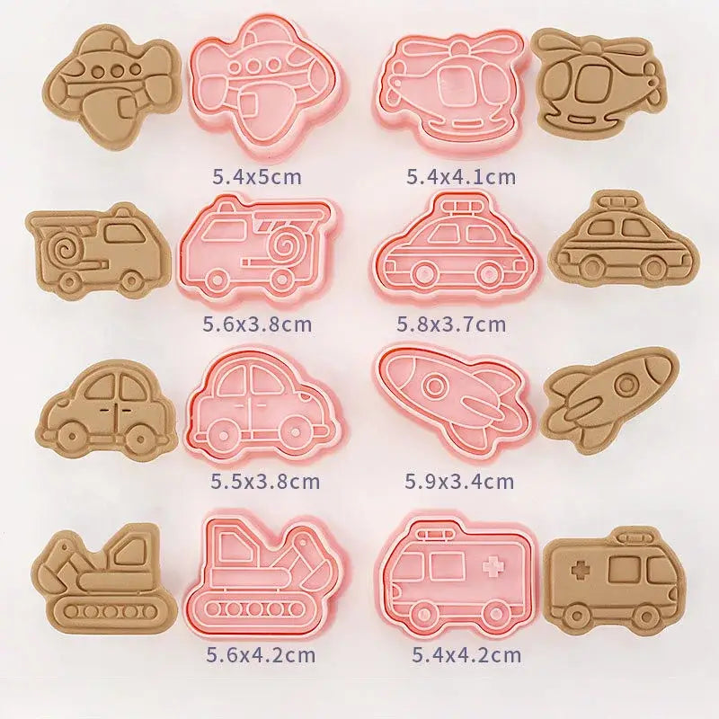 Pink silicone vehicle and aircraft truck cookie cutters set kitchen