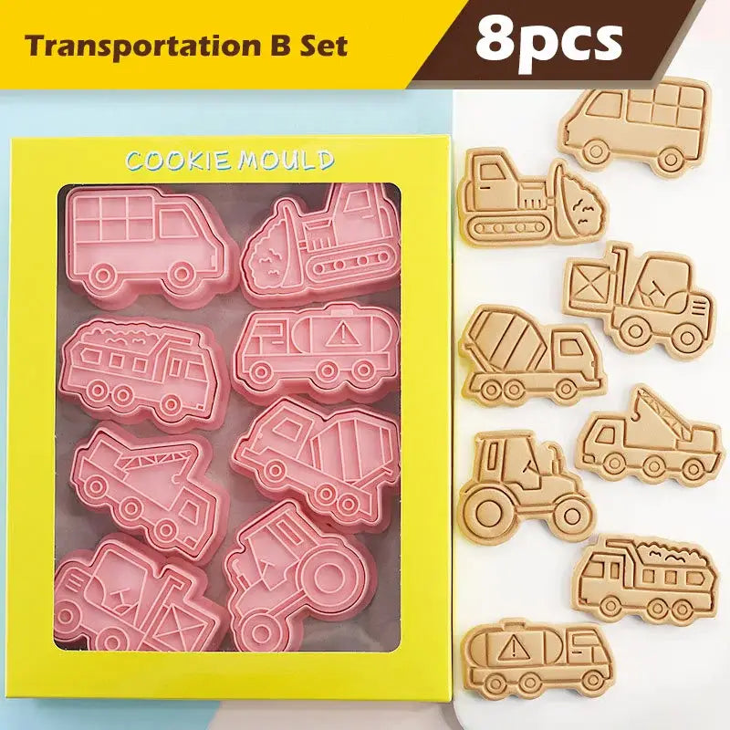 Pink silicone vehicle and aircraft truck cookie cutters set kitchen