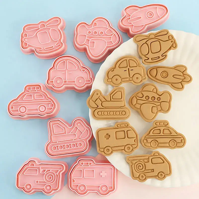 Pink silicone vehicle and aircraft truck cookie cutters set kitchen