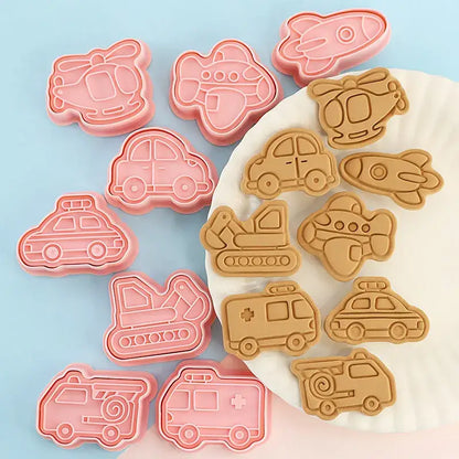 Pink silicone vehicle and aircraft truck cookie cutters set kitchen