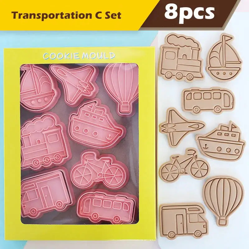 Pink silicone vehicle and aircraft truck cookie cutters set kitchen