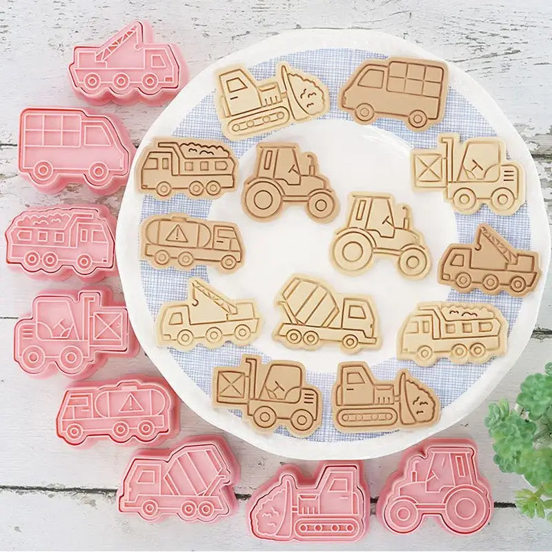 Pink silicone vehicle and aircraft truck cookie cutters set kitchen