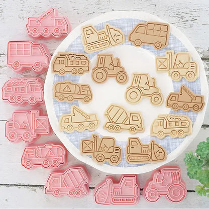 Pink silicone vehicle and aircraft truck cookie cutters set kitchen