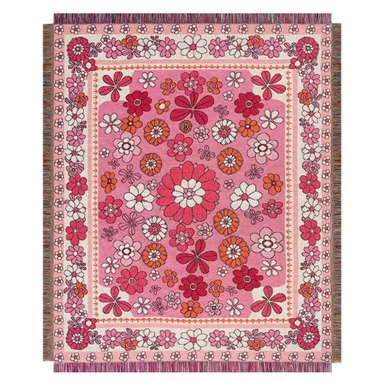 Pink strawberry knitted blanket bedroom sofa cover with tassels