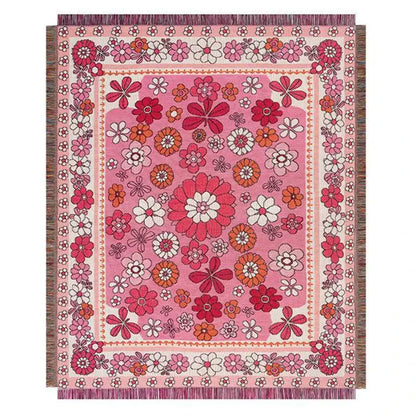 Pink strawberry knitted blanket bedroom sofa cover with tassels