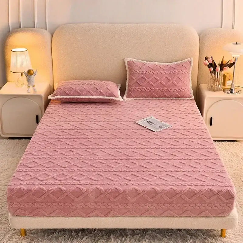 Pink textured cozy tafu fleece queen bed sheet bedroom bedspread