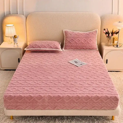 Pink textured cozy tafu fleece queen bed sheet bedroom bedspread