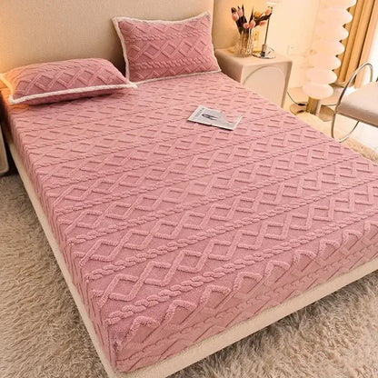 Pink textured cozy tafu fleece queen bed sheet bedroom bedspread