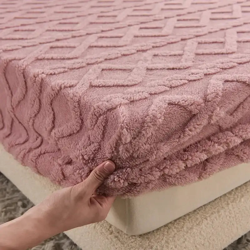Pink textured cozy tafu fleece queen bed sheet bedroom bedspread