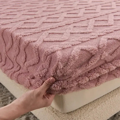 Pink textured cozy tafu fleece queen bed sheet bedroom bedspread