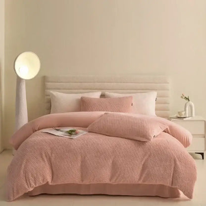 Pink textured winter fleece bedding set bedroom duvet cover kit