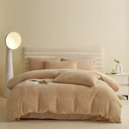Pink textured winter fleece bedding set bedroom duvet cover kit