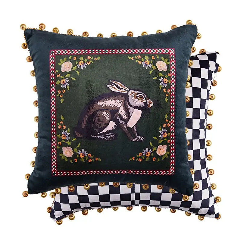 Pink tiger cat print velvet cushion cover living room tassels