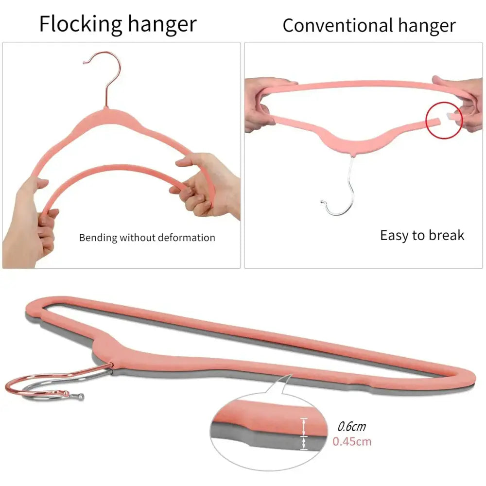 Pink velvet and gold wooden 45cm flocking hanger bedroom trousers rack
