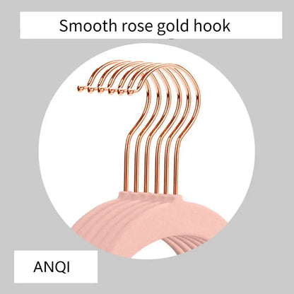 Pink velvet and gold wooden 45cm flocking hanger bedroom trousers rack