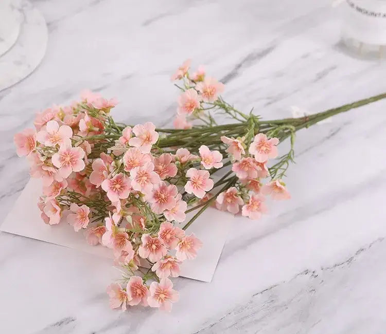 Pink & white artificial flowers baby’s breath wedding bouquet
