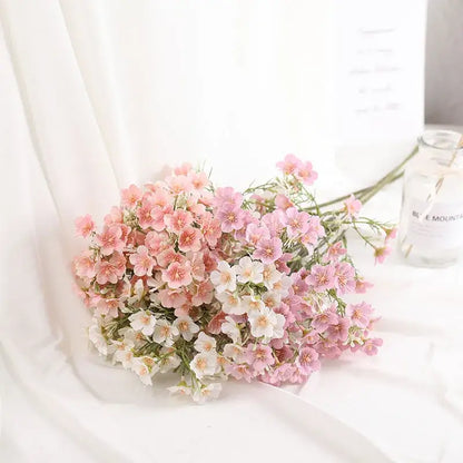Pink & white artificial flowers baby’s breath wedding bouquet