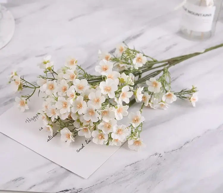 Pink & white artificial flowers baby’s breath wedding bouquet