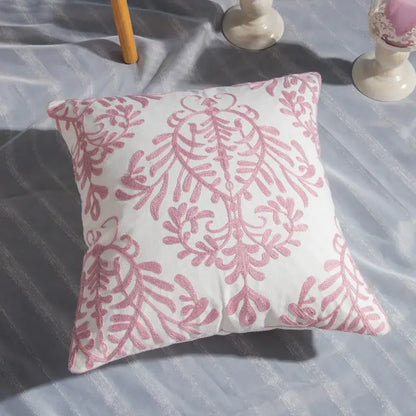 Pink & white cotton flower embroidered geometry pillow living room