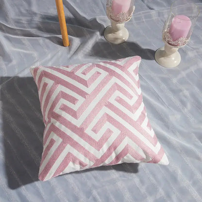 Pink & white cotton flower embroidered geometry pillow living room