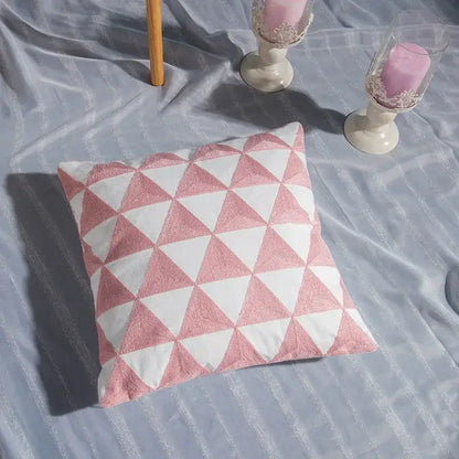 Pink & white cotton flower embroidered geometry pillow living room