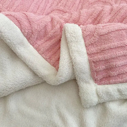 Pink & white double layered flannel arch plush blanket bedroom quilt