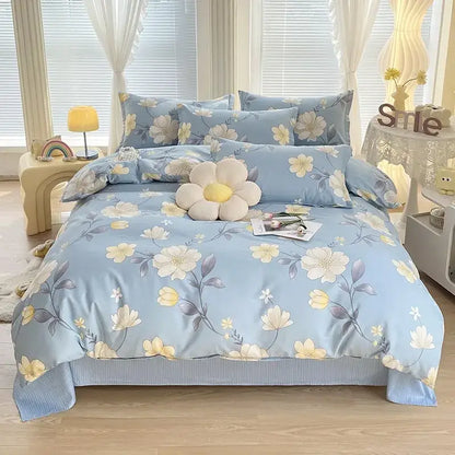 Pink & white floral cotton printed bedding set bedroom soft satin finish