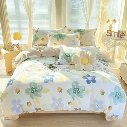 Pink & white floral cotton printed bedding set bedroom soft satin finish
