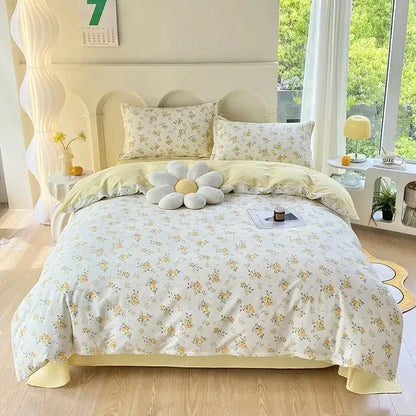 Pink & white floral cotton printed bedding set bedroom soft satin finish