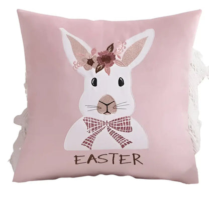 Pink & white floral embroidered bunny cushion cover living room decor
