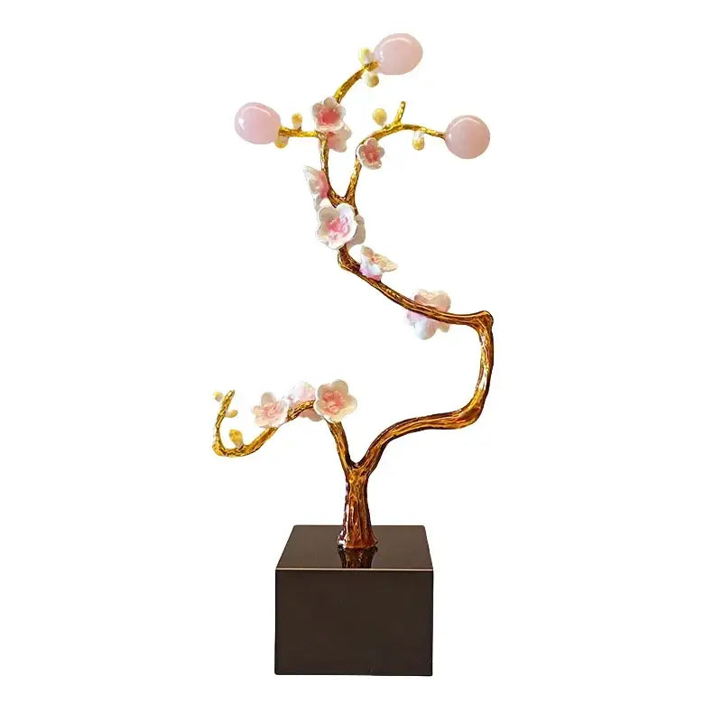 Pink & white golden tree crystal ball statue living room decor