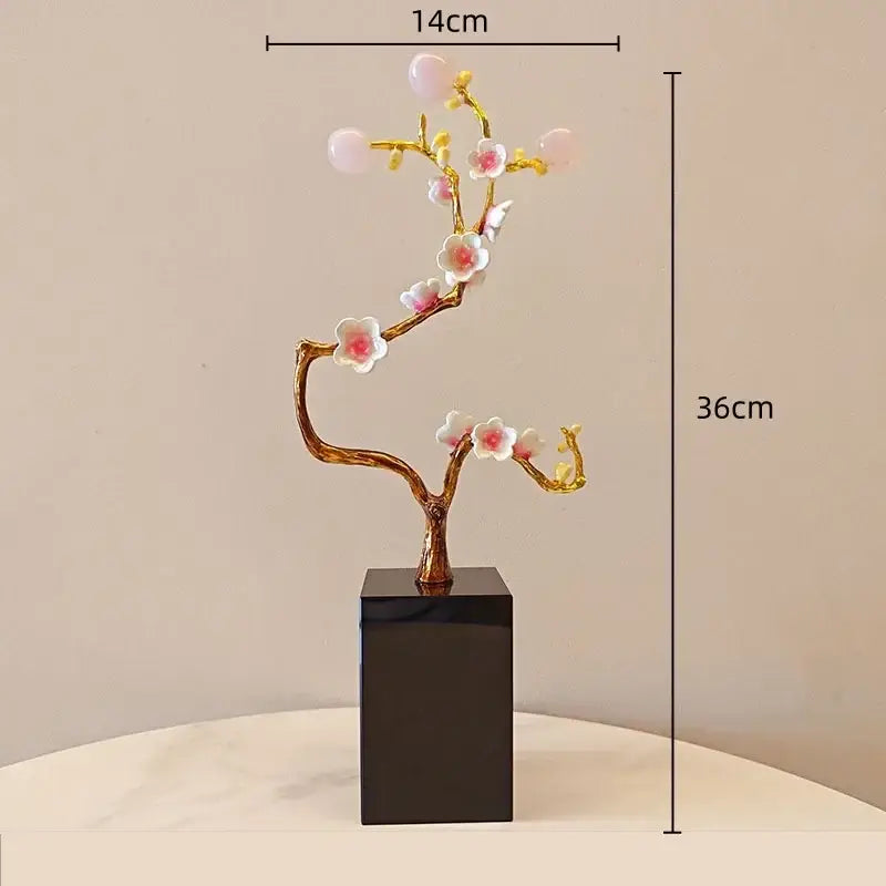 Pink & white golden tree crystal ball statue living room decor