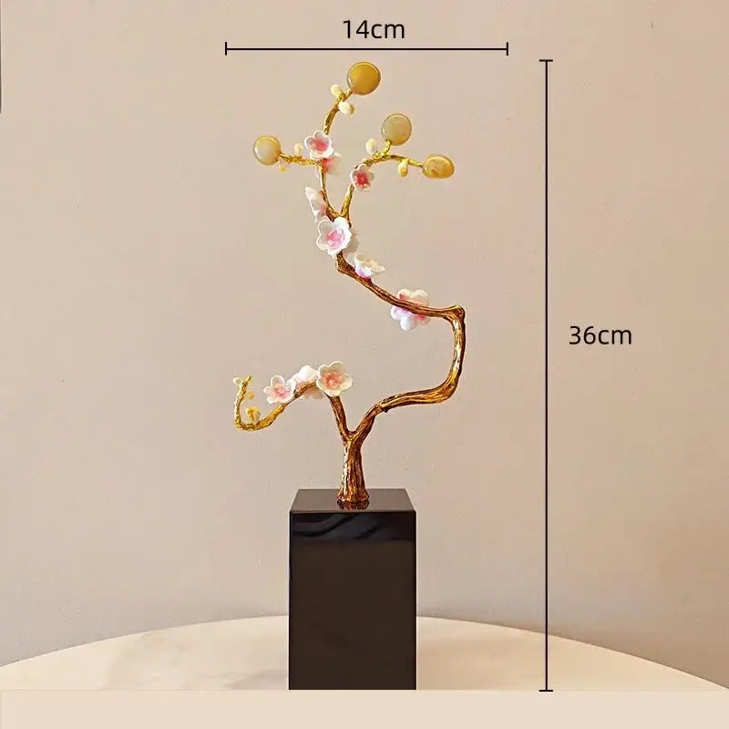 Pink & white golden tree crystal ball statue living room decor