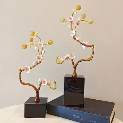 Pink & white golden tree crystal ball statue living room decor