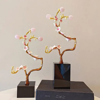 Pink & white golden tree crystal ball statue living room decor
