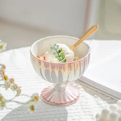 Pink & white gradient gloss ceramic dessert bowl dining room goblet