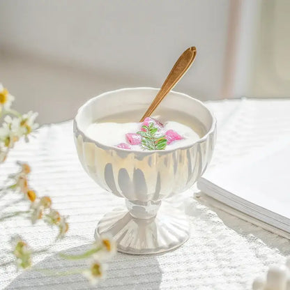 Pink & white gradient gloss ceramic dessert bowl dining room goblet
