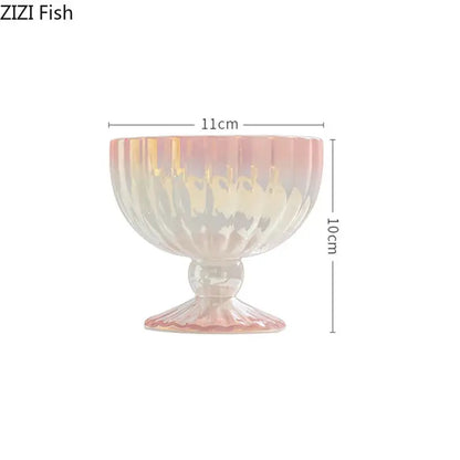 Pink & white gradient gloss ceramic dessert bowl dining room goblet