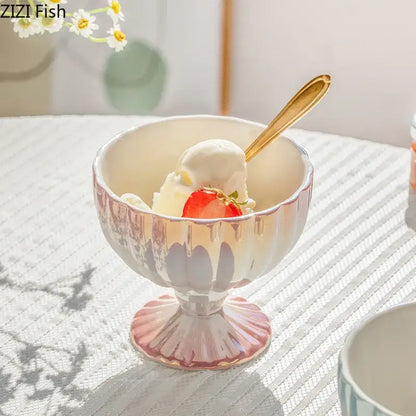 Pink & white gradient gloss ceramic dessert bowl dining room goblet