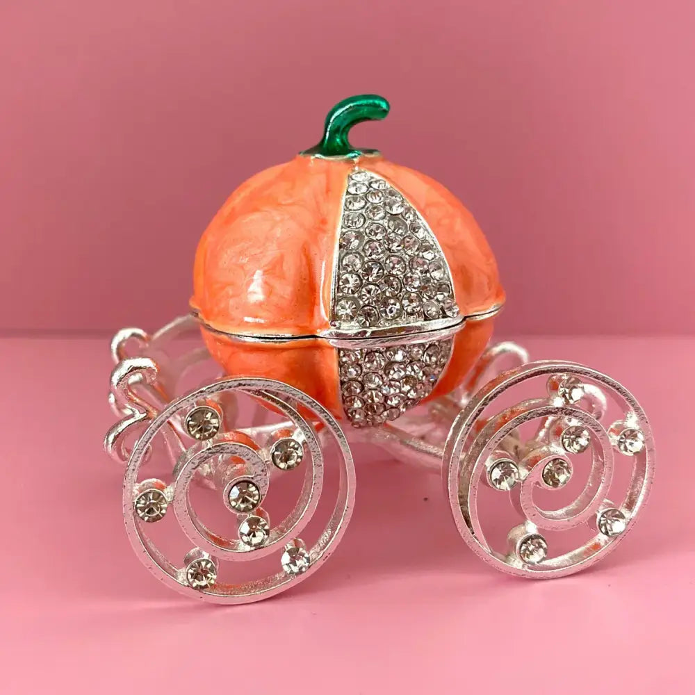 Pink & white rhinestone crown carriage jewelry trinket box bedroom decor